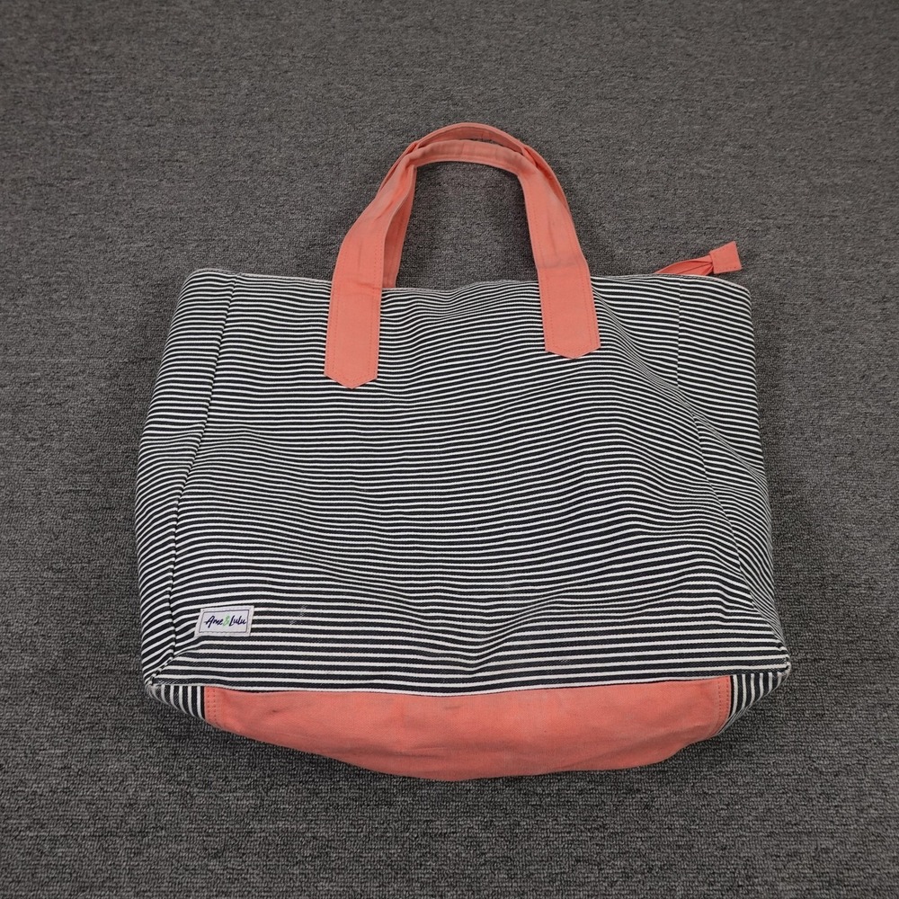 Ame & Lulu Tote Bag Womens Large Blue Striped Canvas Pink‎ Handles Casual